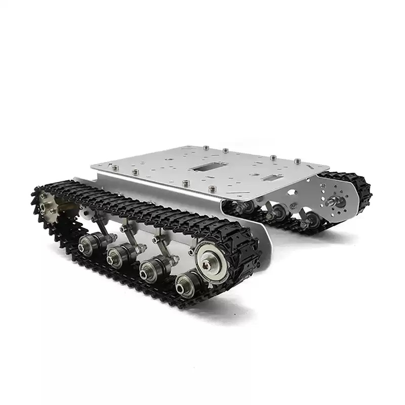 Visiškai metalinė smūgius sugerianti vikšrinio bako roboto važiuoklė